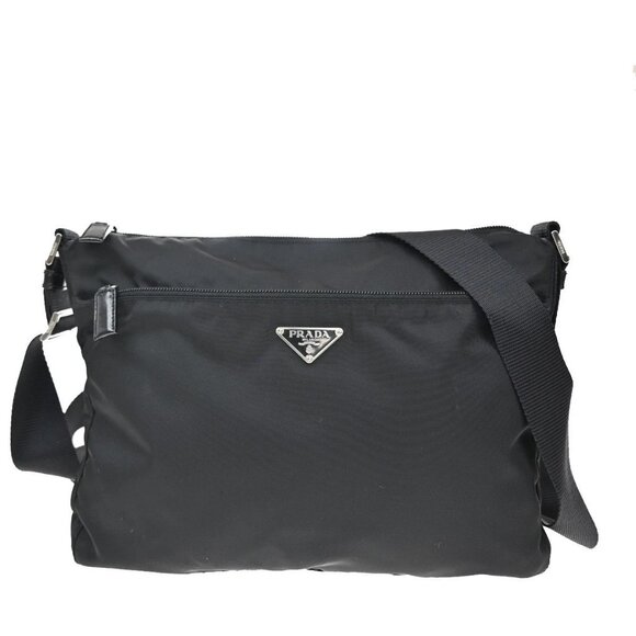 PRADA Logo Tessuto Crossbody Shoulder Bag Nylon Leather Black SHW Italy - Picture 1 of 14